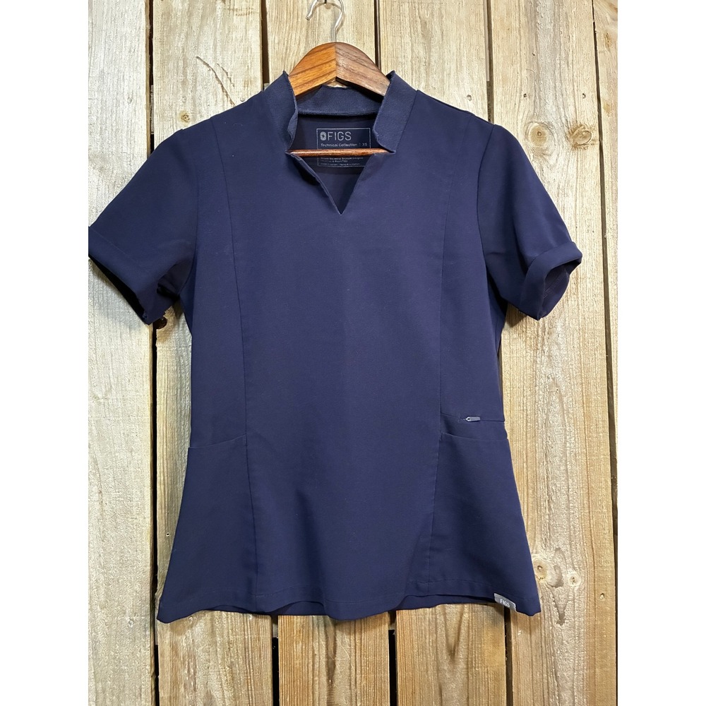 FIGS Technical Collection Navy Blue Scrub Top XS Mandarin Collar W20SW1032